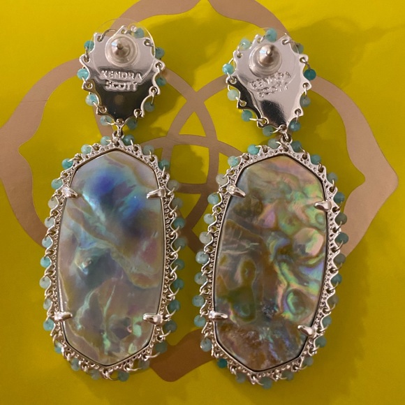 Kendra Scott Parsons Bright Silver Statement Earrings in Iridescent Abalone - Picture 1 of 6